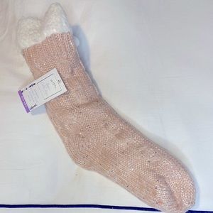 Home Collection Cable Knit Slipper Cabin Socks Pink Sequin NWT